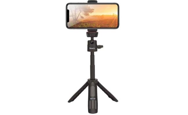Jmary MT-19 Mini Tripod Stand with Universal Mobile Phone Holder and High quality aluminum alloy Ball-Head - Black
